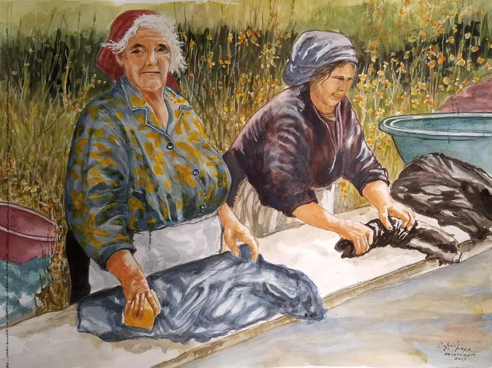 Italian Washerwomen Watercolor