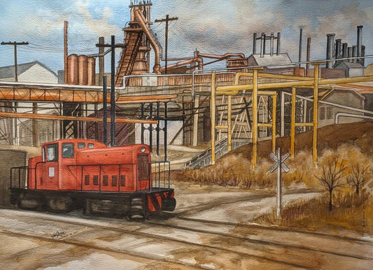 Diesel locomotive at a Cleveland Steel Mill