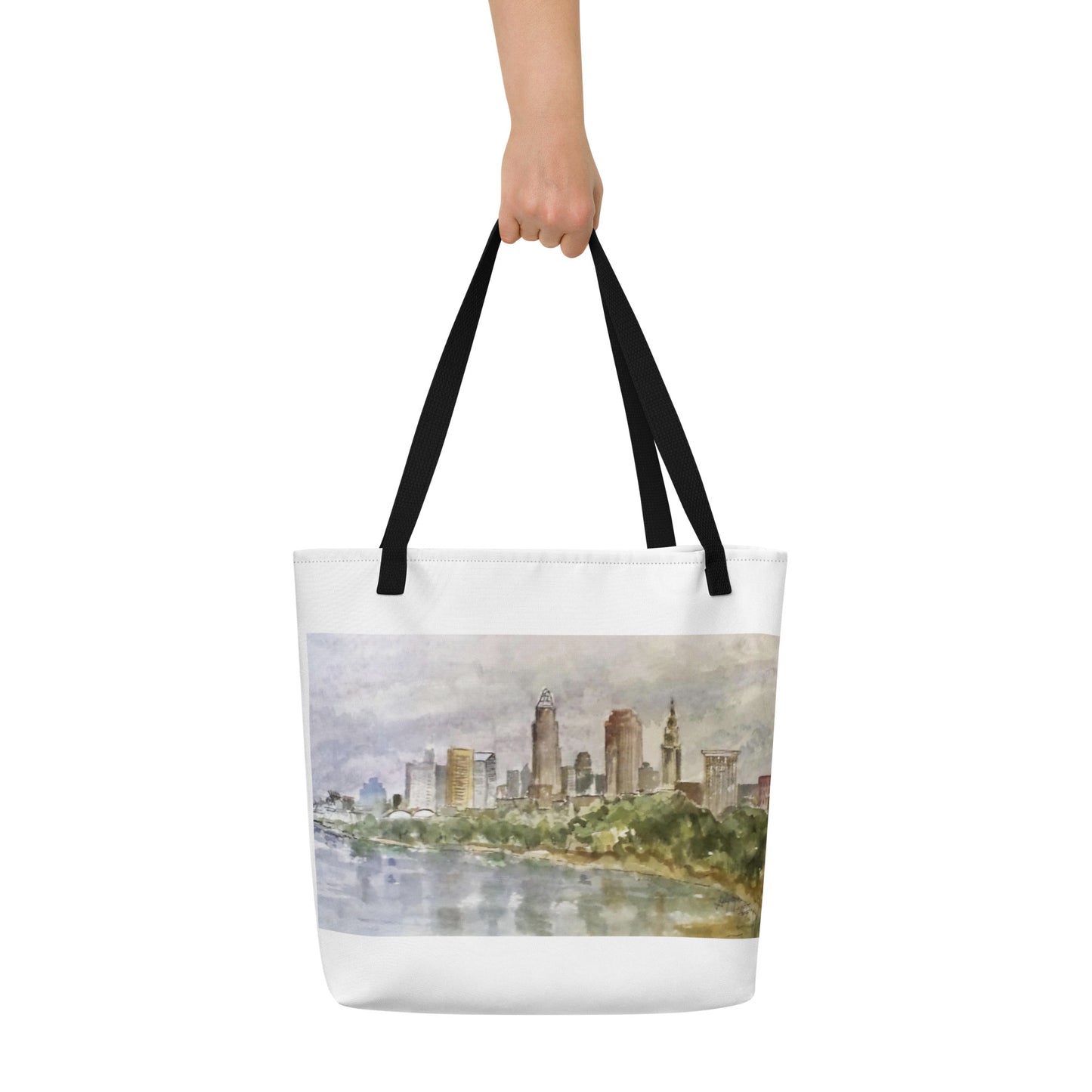 Tote Bag- Cleveland Skyline on a Cloudy Day.