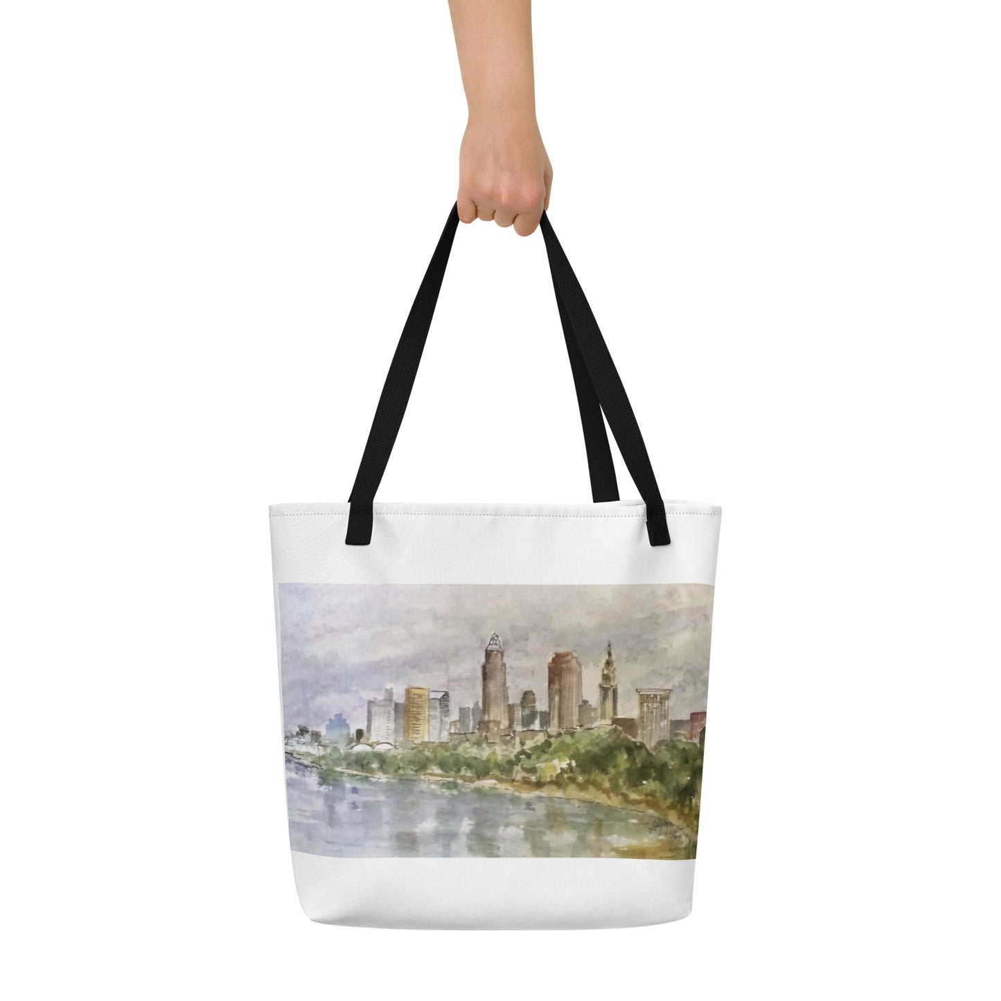 Tote Bag- Cleveland Skyline on a Cloudy Day.